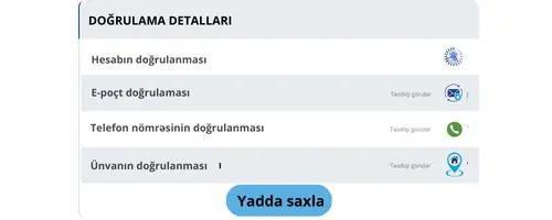 Qeydiyyatdan keçmiş telefon nömrəsinə və ya e-poçt ünvanına sahibliyin təsdiqlənməsi