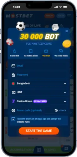 Email registration process on Mostbet