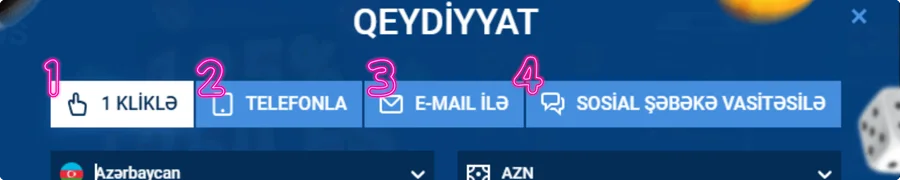 Qeydiyyat metodunu seçin