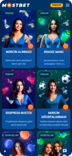 Mostbet tətbiqinin əsas ekranı bonuslar və promosiyalarla