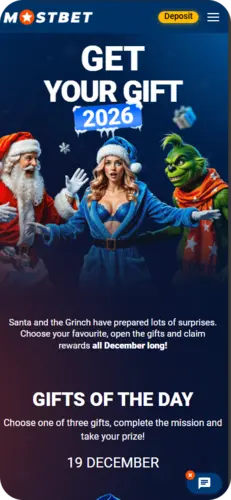 Mostbet promotional banner with seasonal rewards and offers